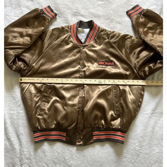 Vintage 80s Chalk Line Cleveland Browns Quilted Snap Bomber Satin Jacket Size XL - Picture 7 of 11